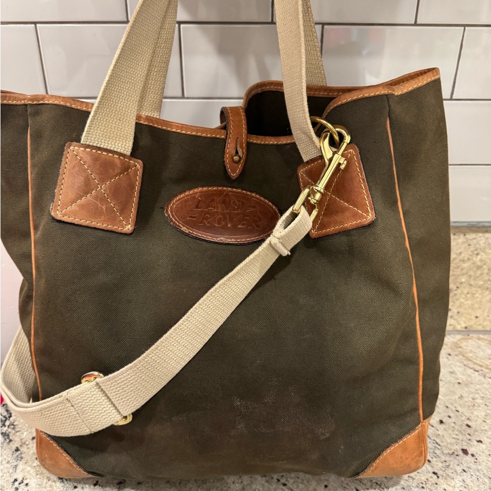 Vintage Tote Bag Land Rover Mulholland Brothers Leather Green Purse Made in USA